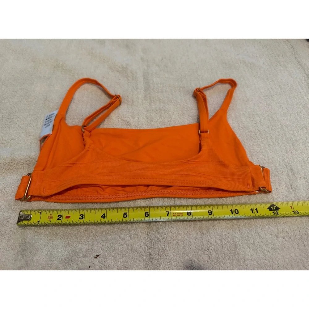 L*Space Orange Ribbed Bikini Top Square Neck Adjustable Straps Size D NWOT